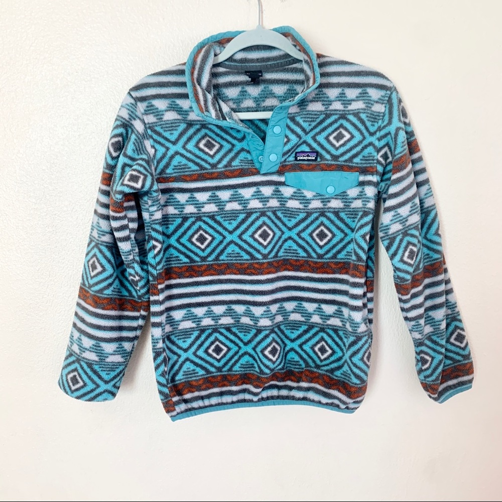 Patagonia Lightweight Synchilla Snap-T Pullover Youth XL (14) Blue Aztec Tribal